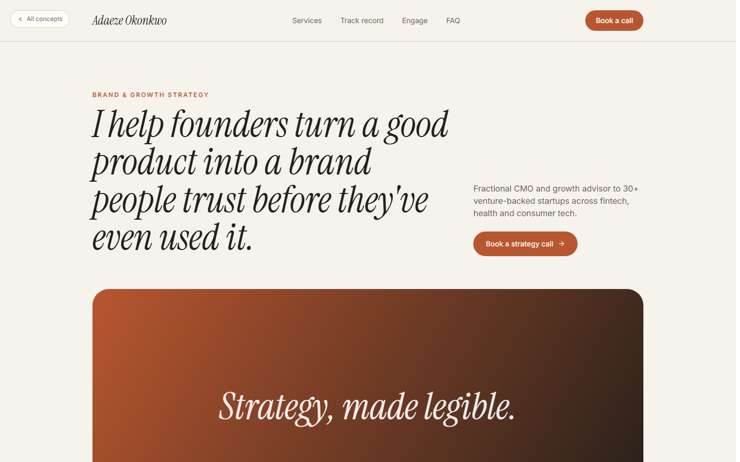 Adaeze Okonkwo concept — personal brand consultant landing page