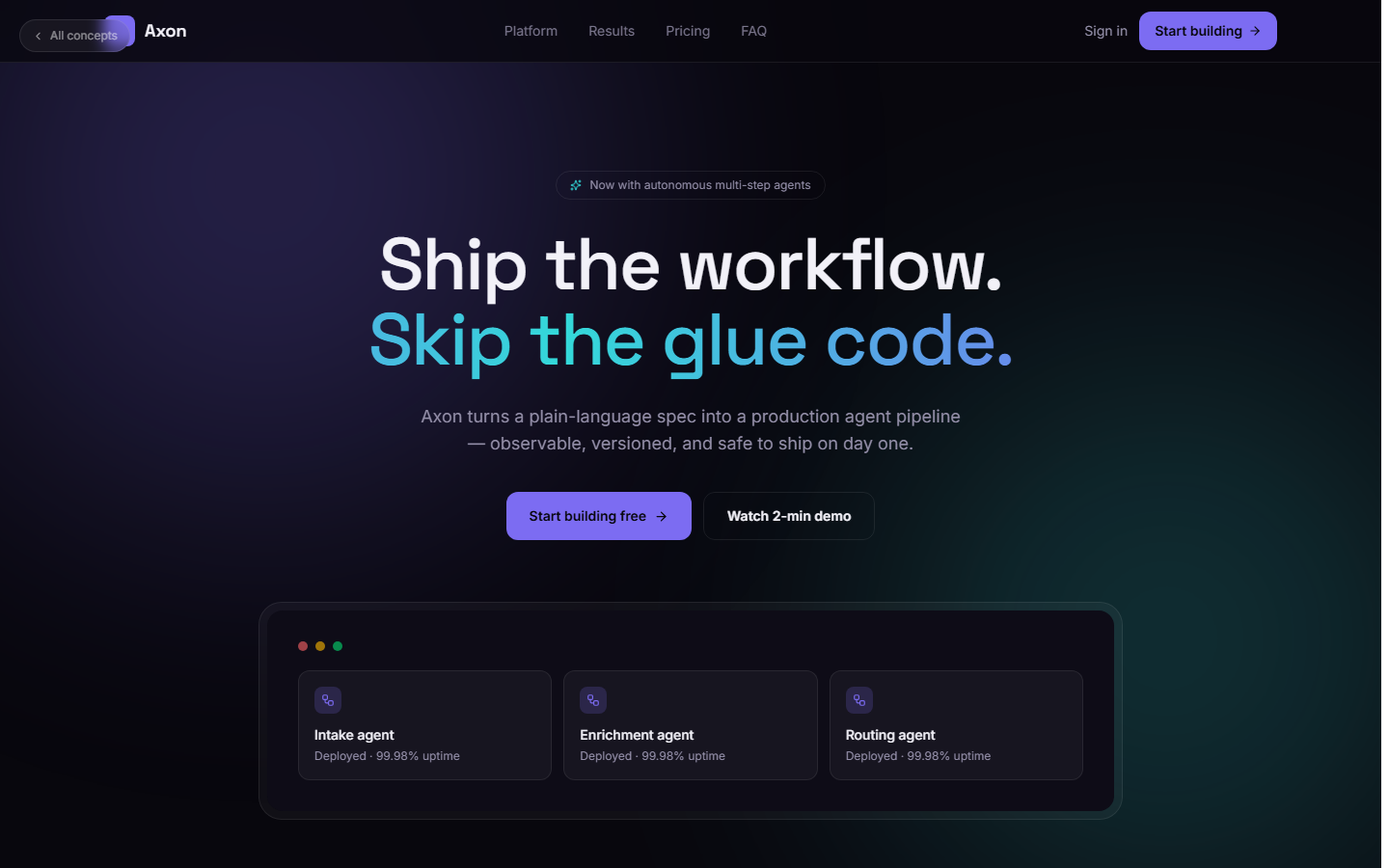 Axon concept — AI SaaS startup landing page